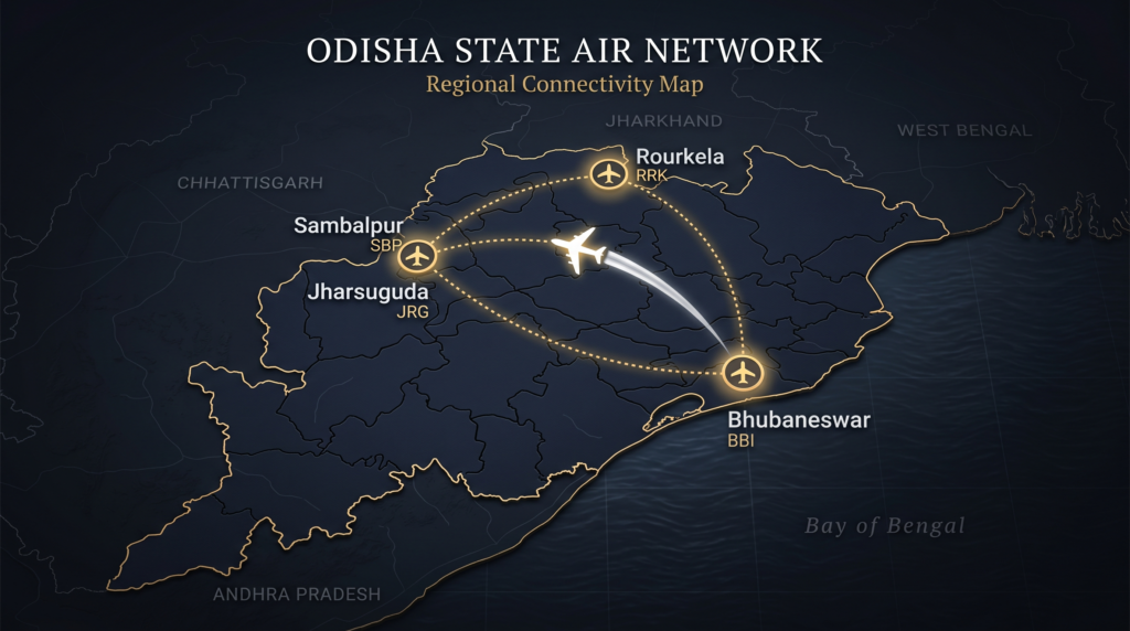 Air ambulance service Odisha airport network, Biju Patnaik Bhubaneswar Veer Surendra Sai Jharsuguda Rourkela medevac routes Air Kalinga