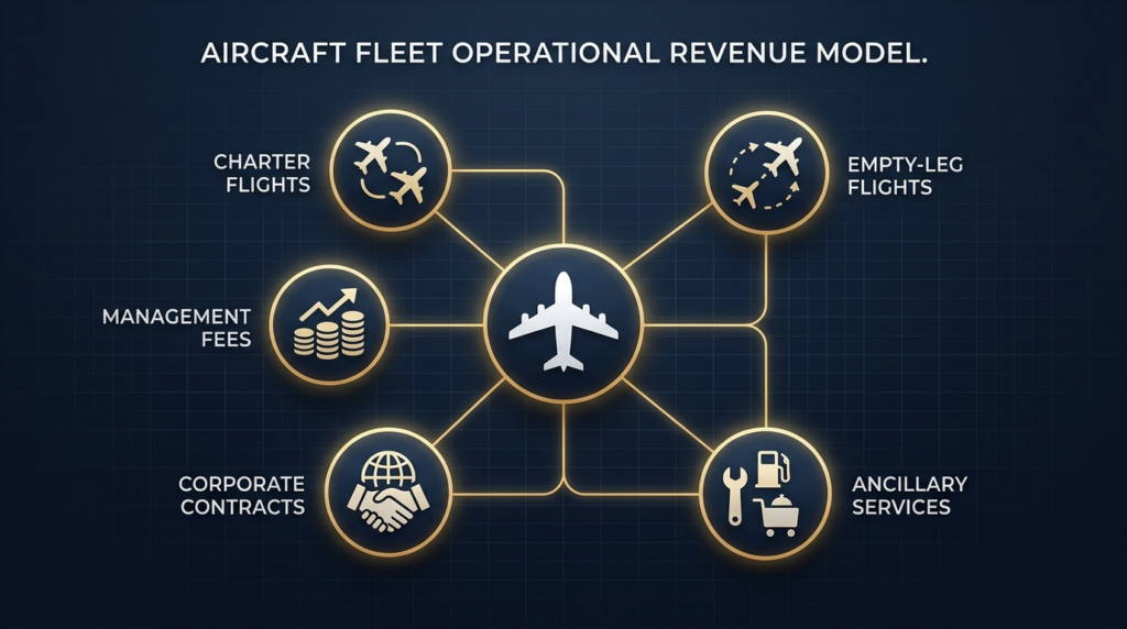 Private jet charter business revenue model India — empty leg flights and fleet utilisation diagram showing how a private jet charter business makes money