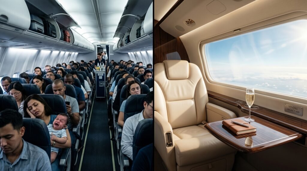 Private jet charter cost India vs business class value comparison Air Kalinga time savings for executives